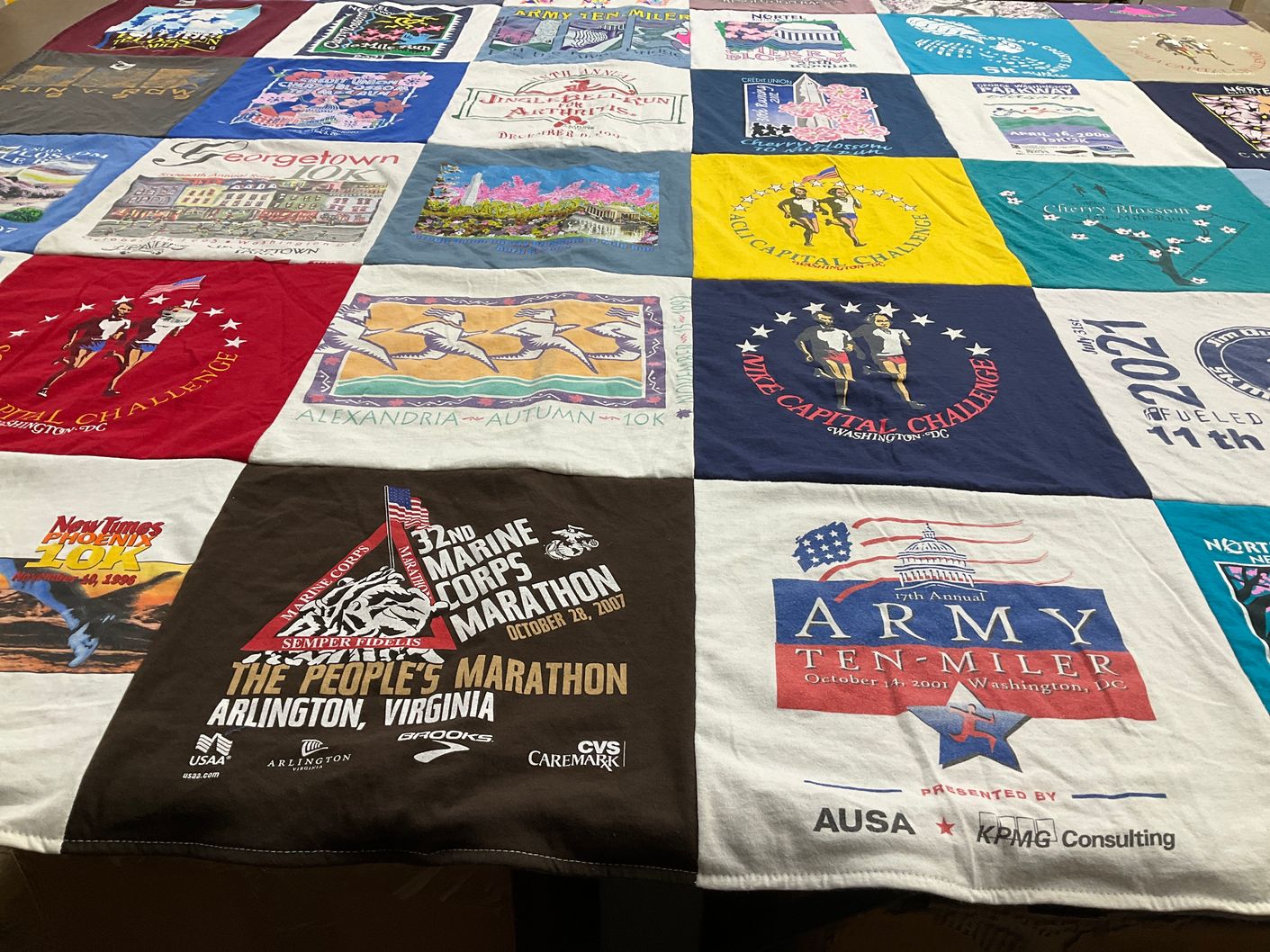 T-shirt quilt with running, athletics themes by denny from VA