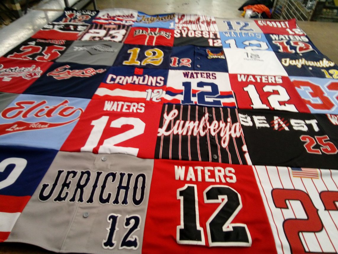 T-shirt quilt with sports, baseball themes by jennifer from NY