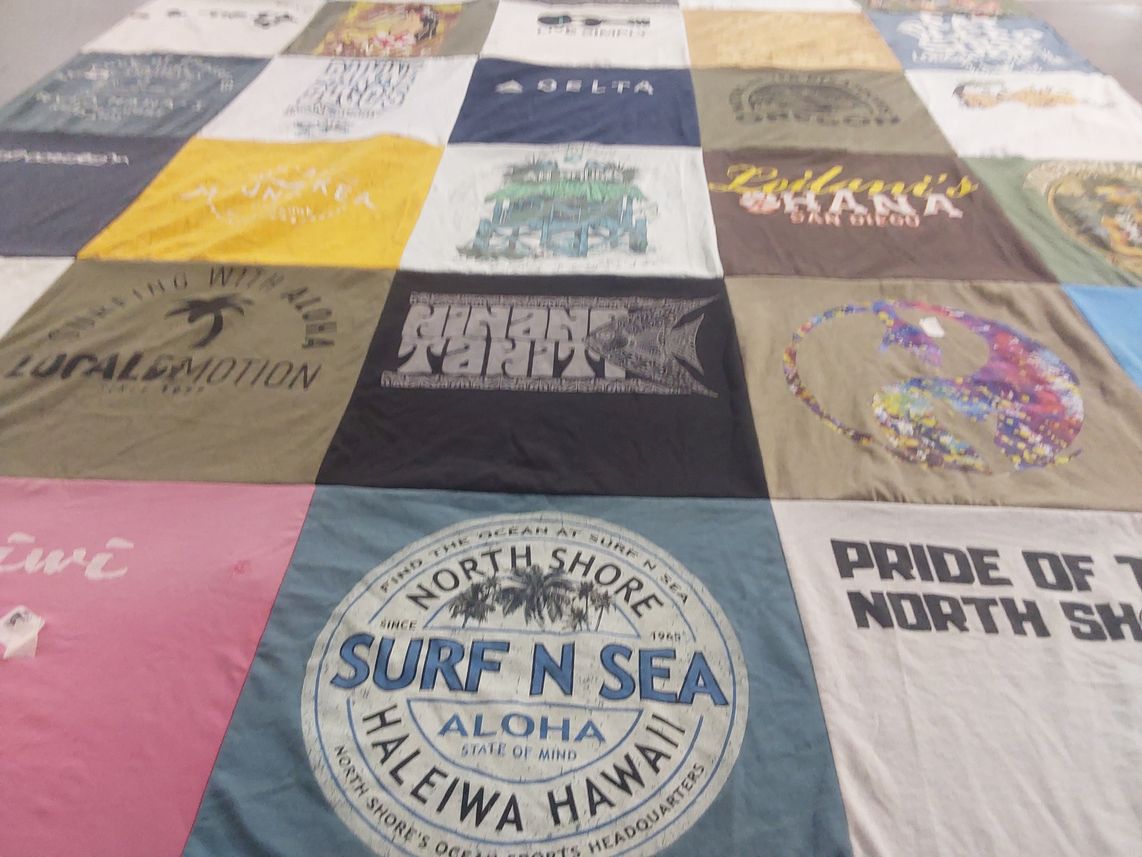 T-shirt quilt with surfing, travel themes by Sherry from FL