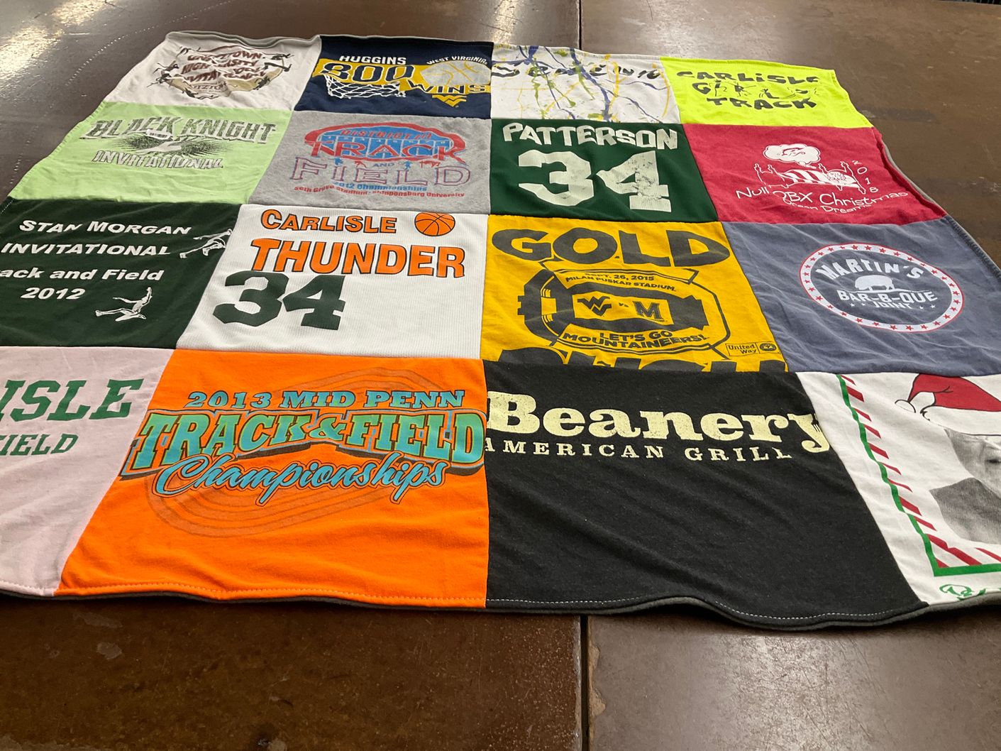 T-shirt quilt featuring carlisle thunder, west virginia mountaineers by Lisa from PA