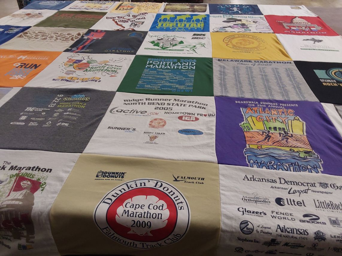 T-shirt quilt with running, marathons themes by Gary from FL