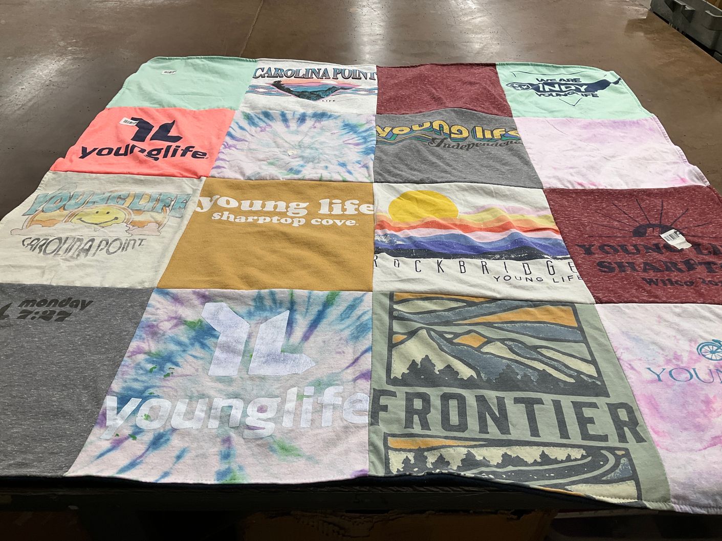 T-shirt quilt with camping, outdoor activities themes by Ruth from TN