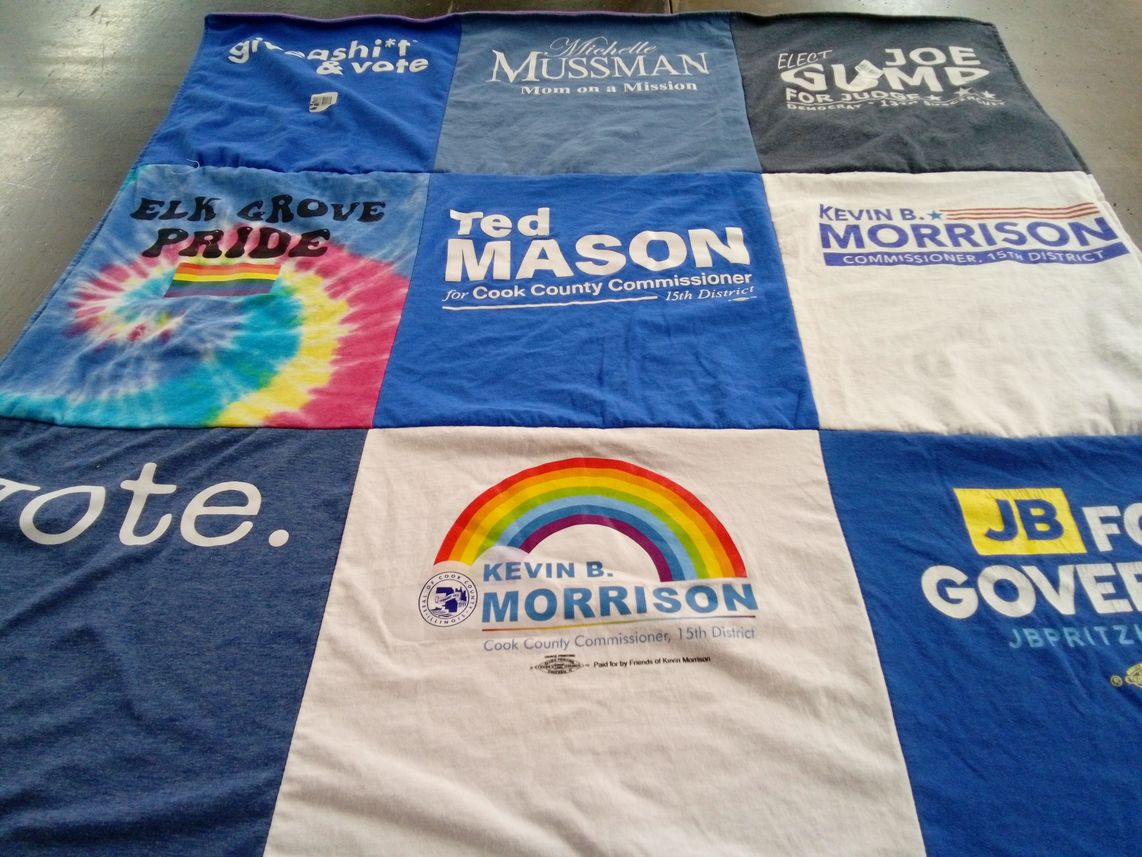 T-shirt quilt with politics, election themes by Kathleen from IL
