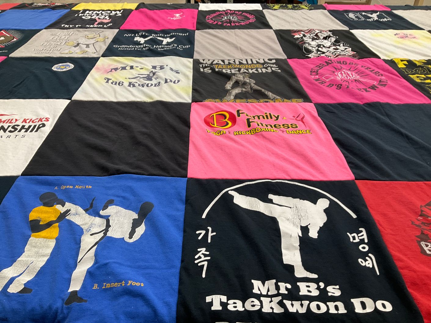 T-shirt quilt with martial arts, taekwondo themes by Adam from NH
