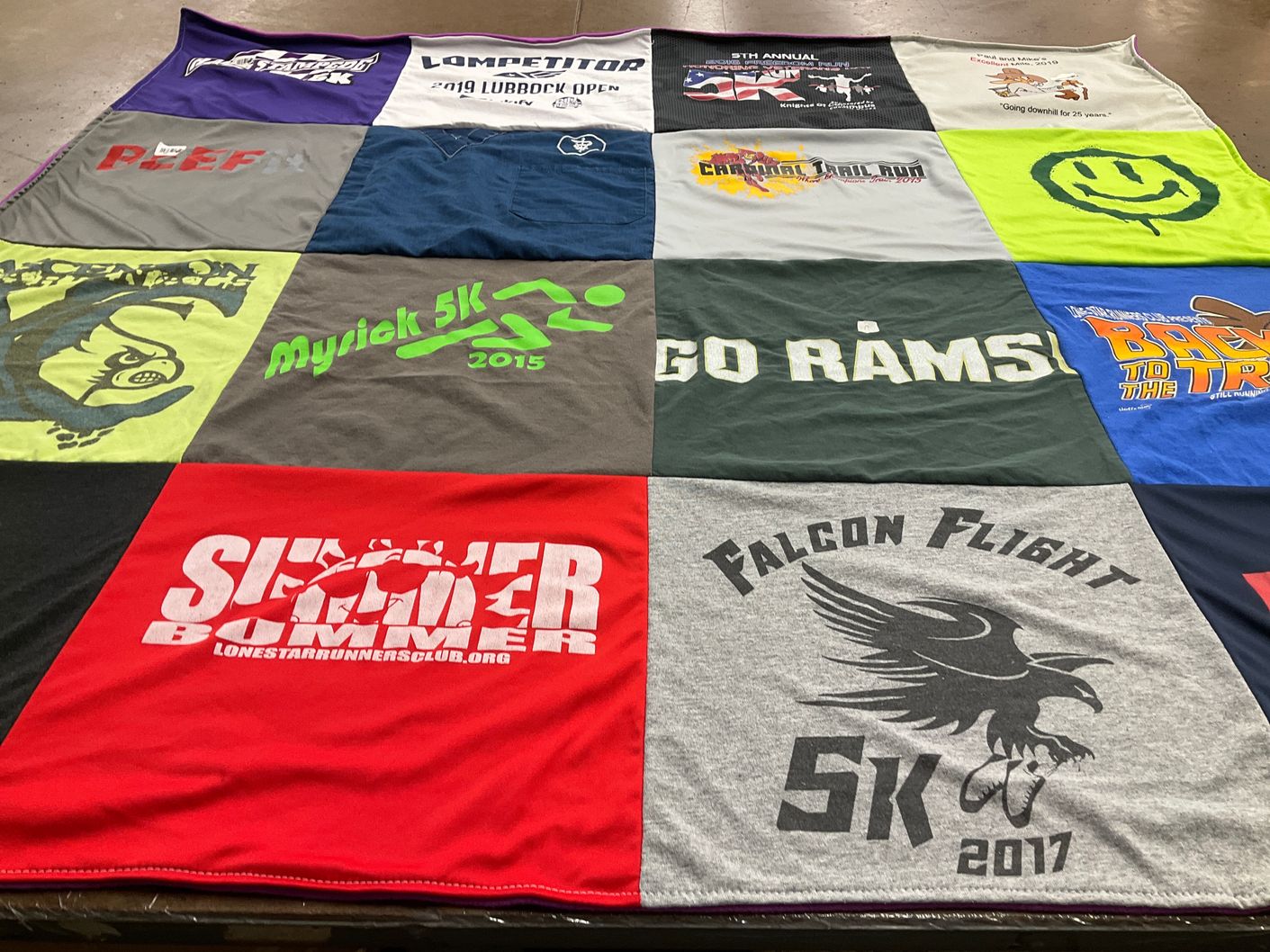T-shirt quilt with running, fitness themes by Jacque from TX