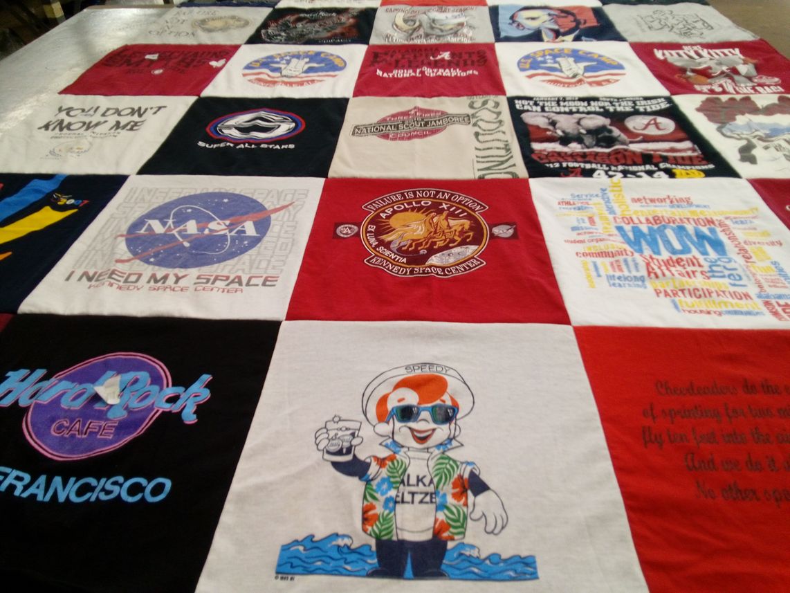 T-shirt quilt with space, music themes by Tracy from IL
