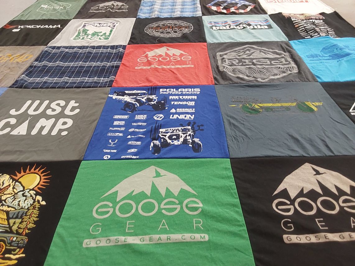 T-shirt quilt with outdoor, camping themes by Tammie from CA