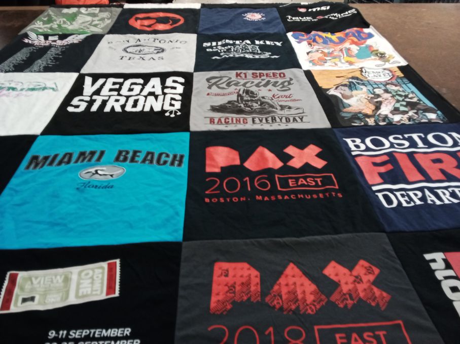 T-shirt quilt with travel, music themes by Alfonso from MA