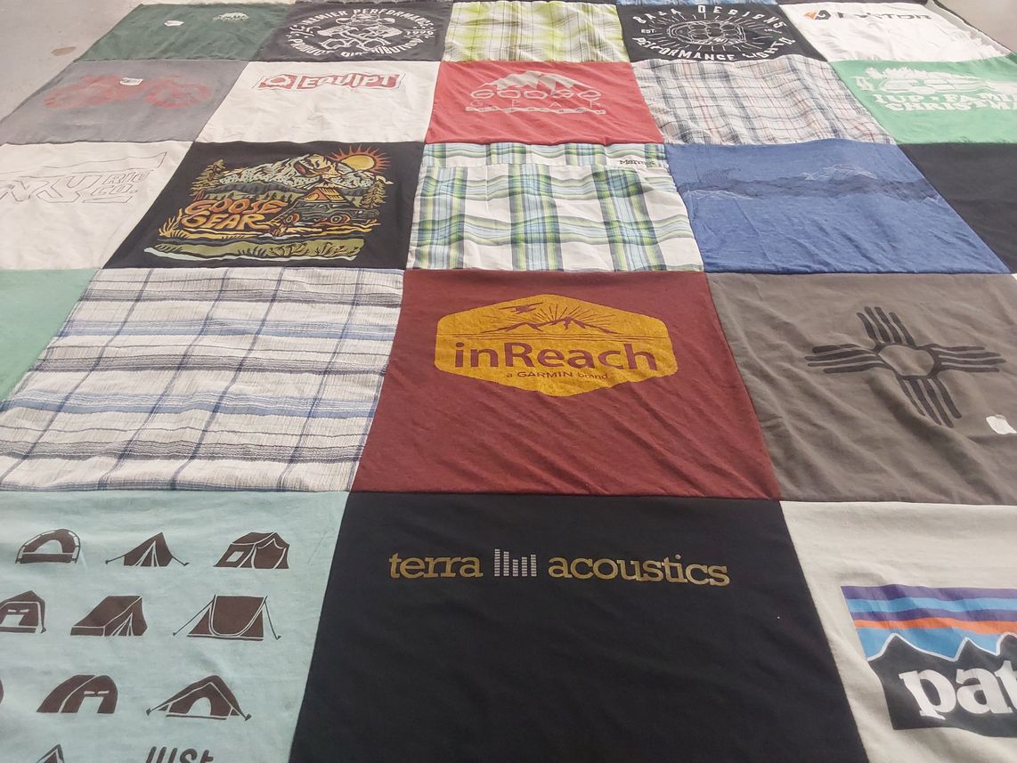 T-shirt quilt with outdoor activities, camping themes by Tammie from CA