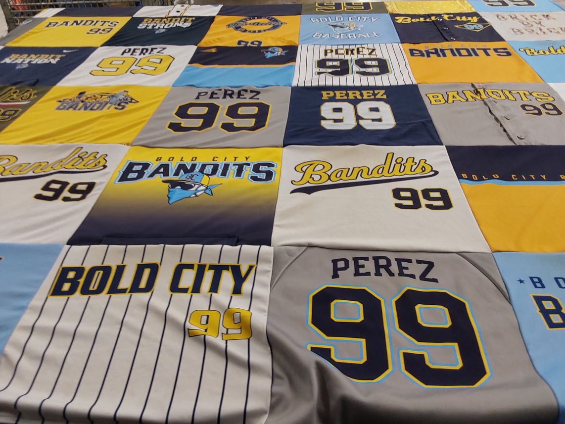 T-shirt quilt with baseball themes by Rachel from FL