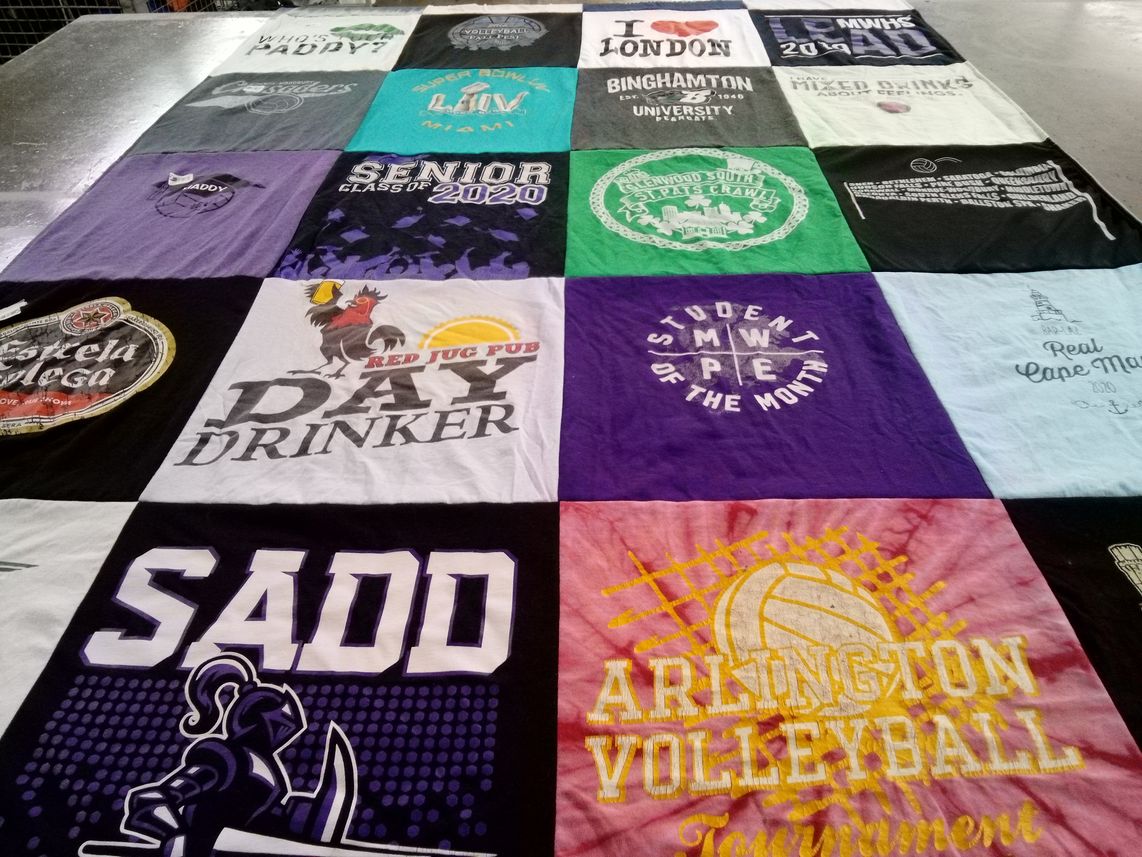 T-shirt quilt from binghamton university, arlington high school by Madalyn from NC