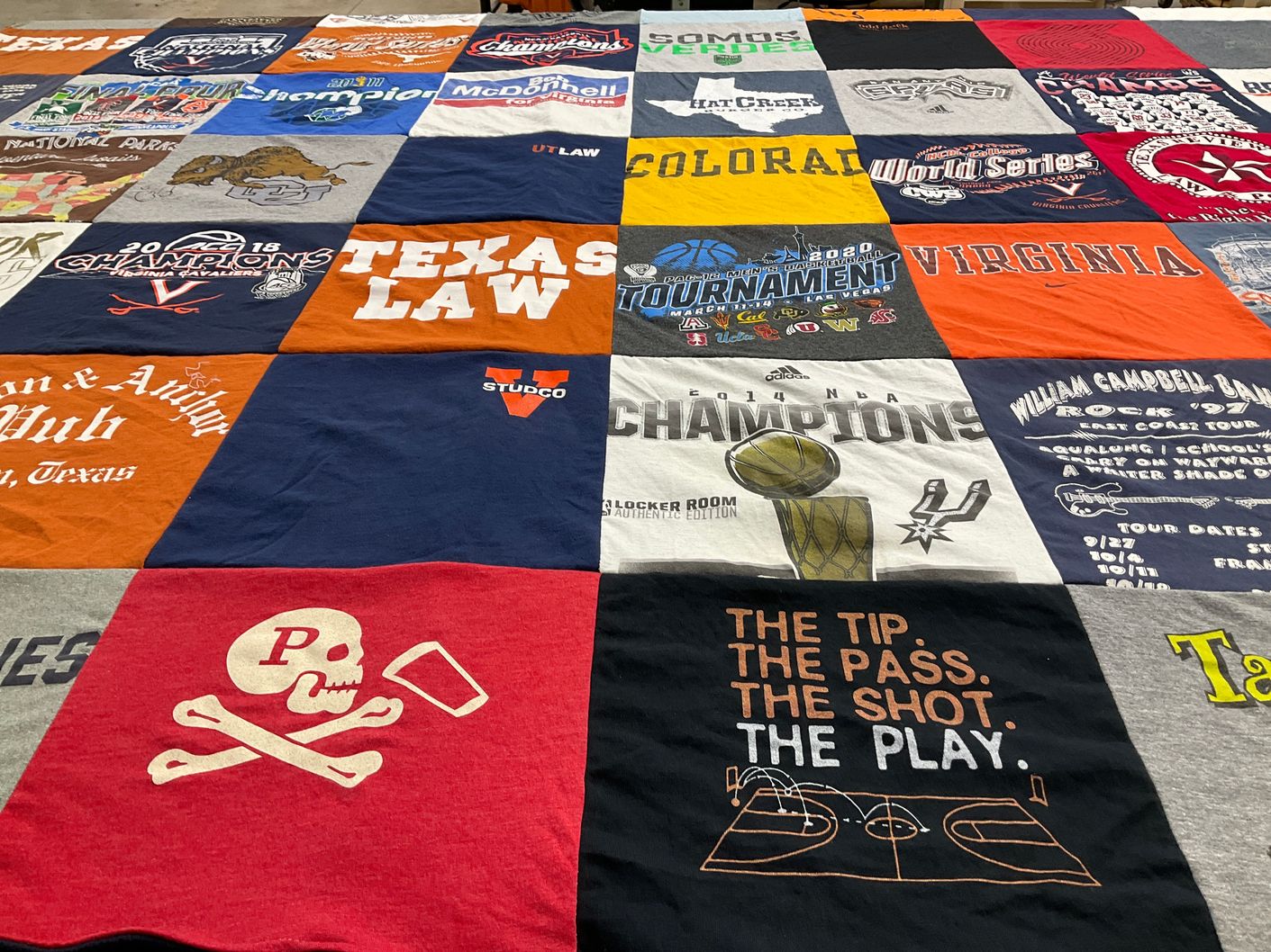 T-shirt quilt featuring university of virginia basketball team, san antonio spurs by Nathan from TX