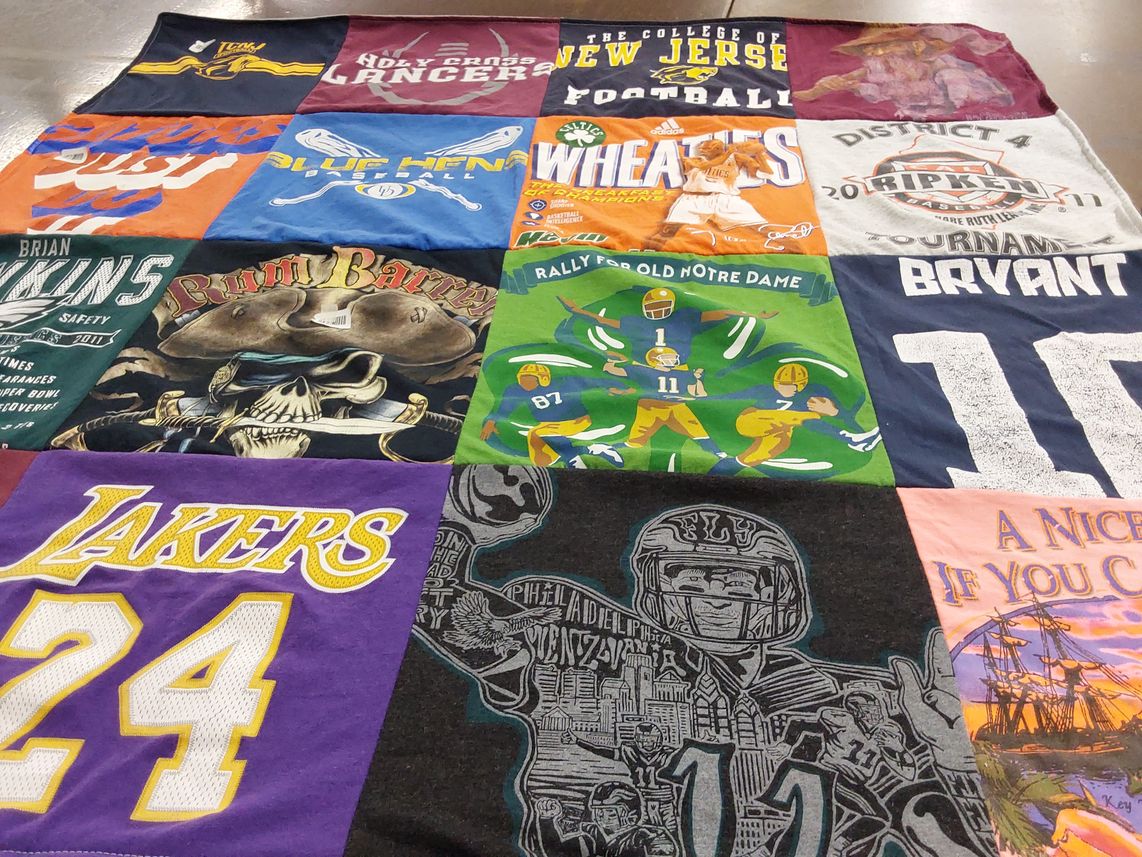 T-shirt quilt featuring los angeles lakers, notre dame fighting irish by Rosemarie from NJ