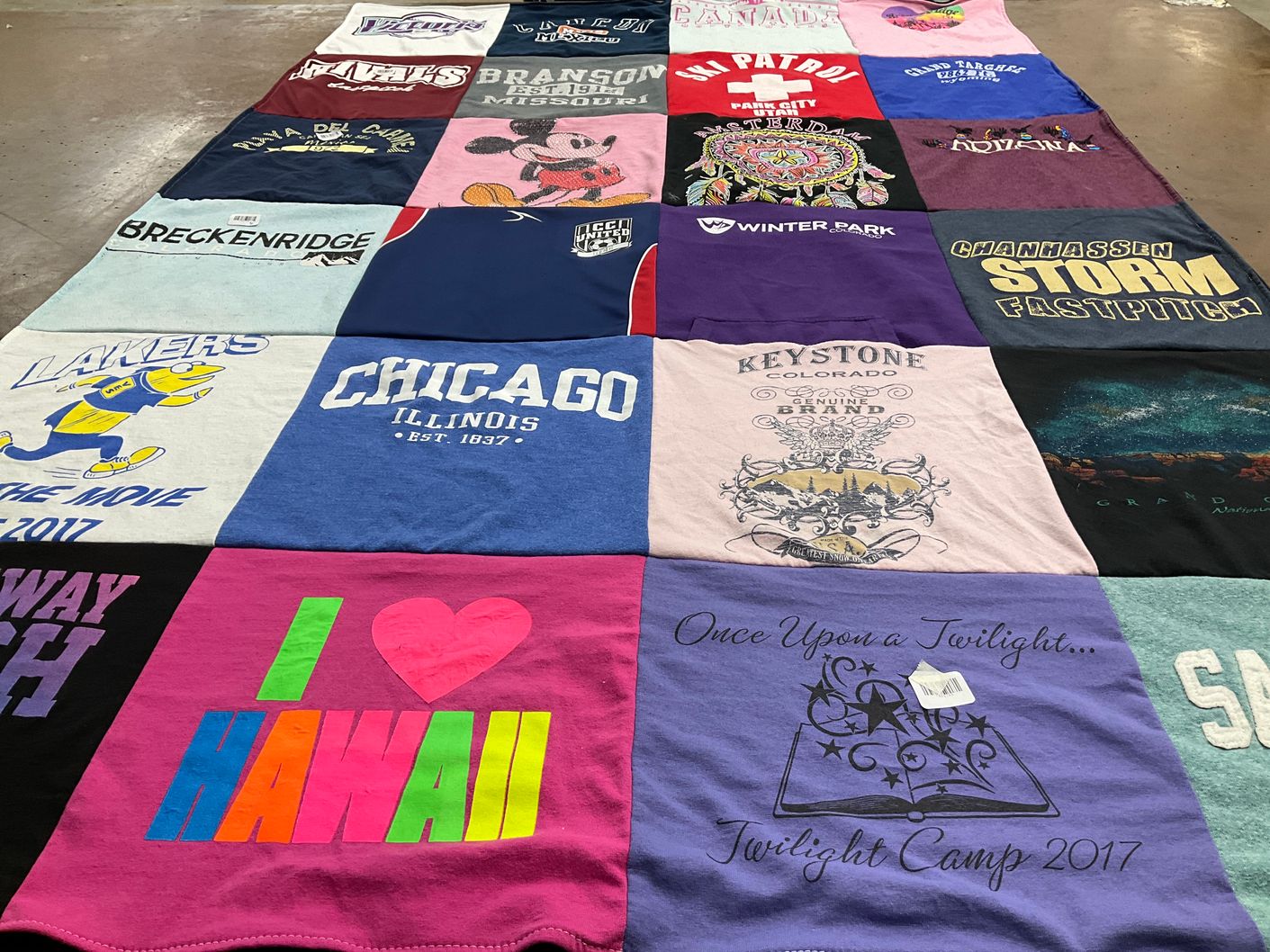 T-shirt quilt with travel, sports themes by Jane from MN