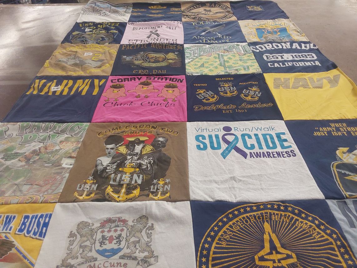 T-shirt quilt with military, support themes by Stacy from AL