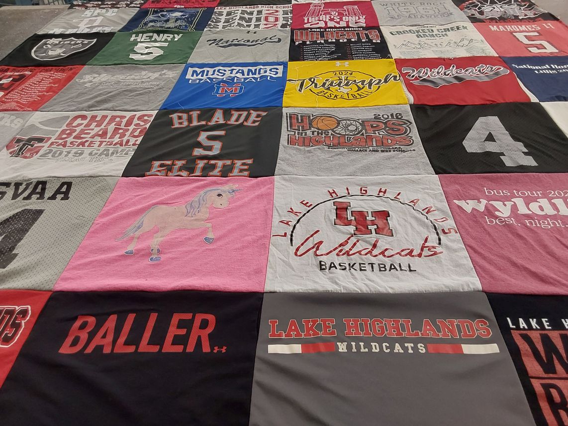 T-shirt quilt featuring lake highlands wildcats, mustangs baseball by Amy from TX