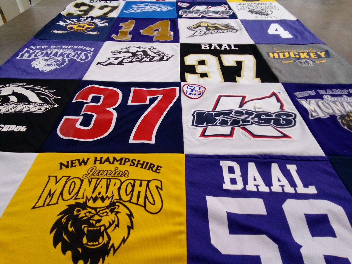 T-shirt quilt featuring new hampshire junior monarchs, mattawa broncos by Launna from MI