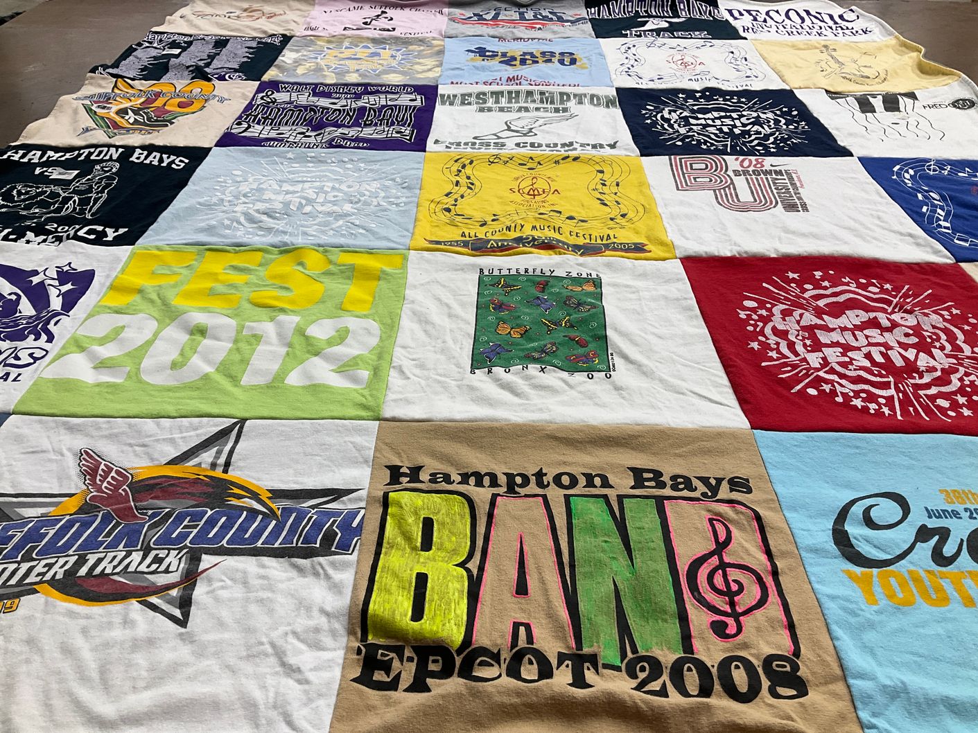 T-shirt quilt with music, festivals themes by Meridythe from NY
