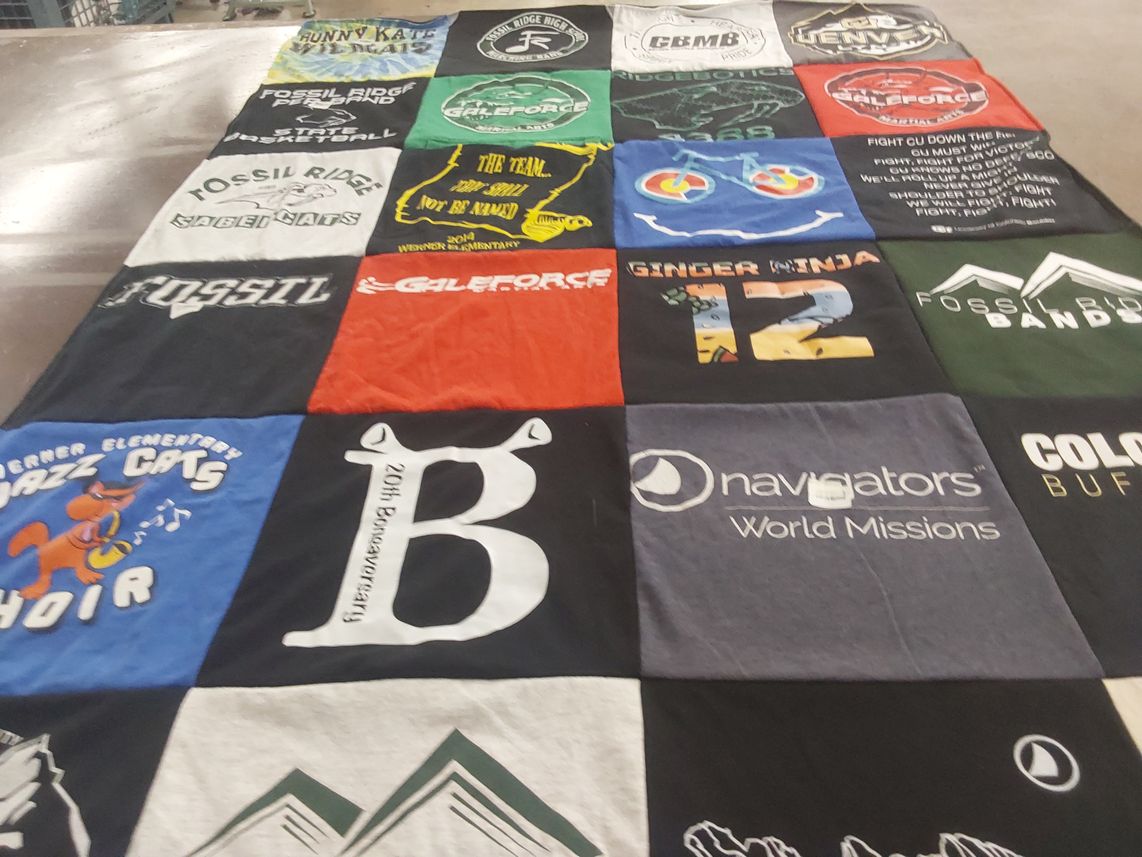T-shirt quilt from fossil ridge high school, werner elementary school by Amber from CO