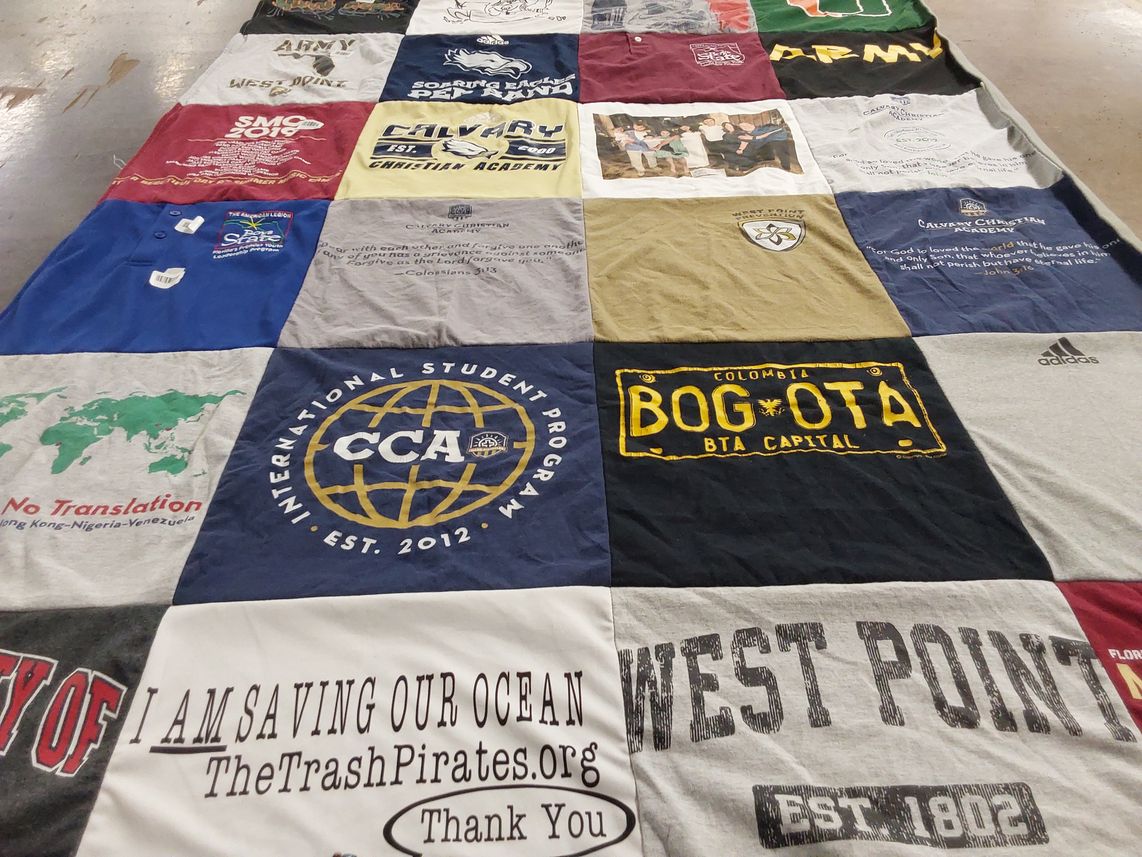 T-shirt quilt from west point military academy, calvary christian academy by Naomi from FL