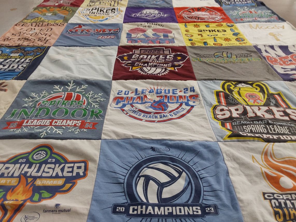 T-shirt quilt with volleyball, sports themes by Julie from NE