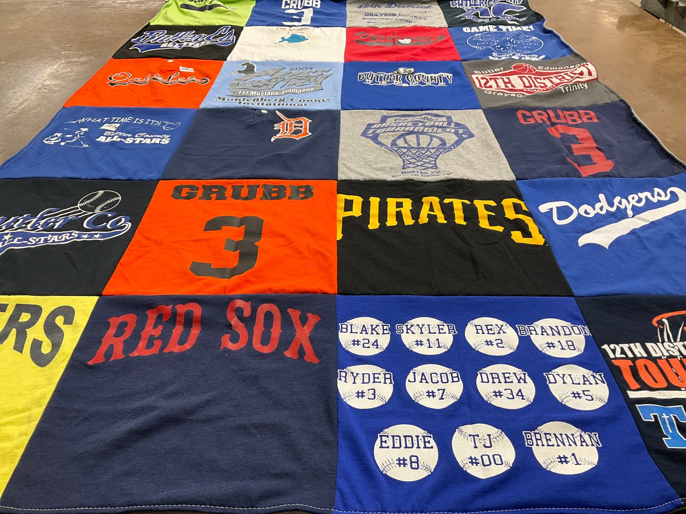 T-shirt quilt with baseball, sports themes by Kim from KY