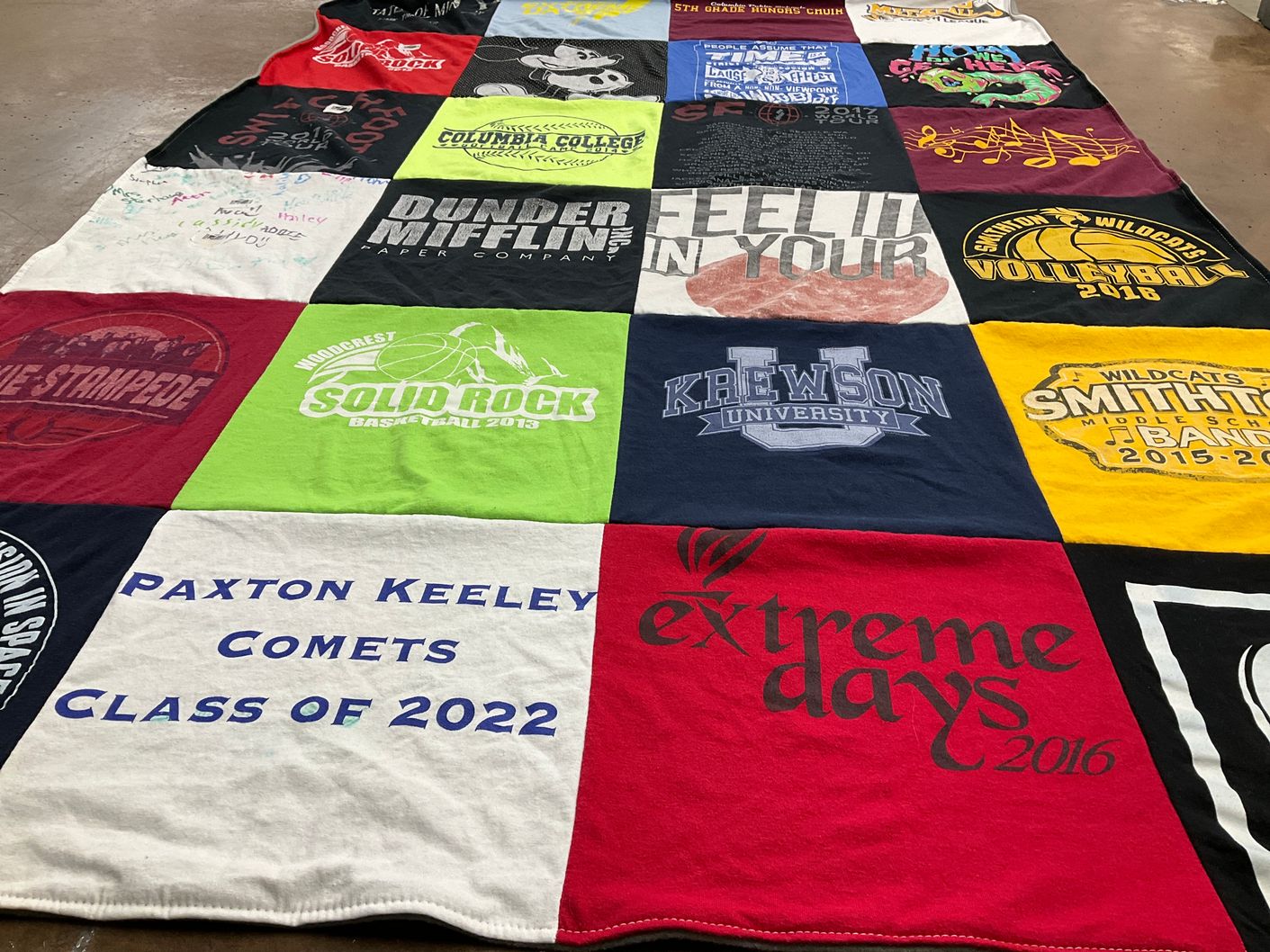 T-shirt quilt featuring woodcrest solid rock, smithton wildcats by Katelyn from MO