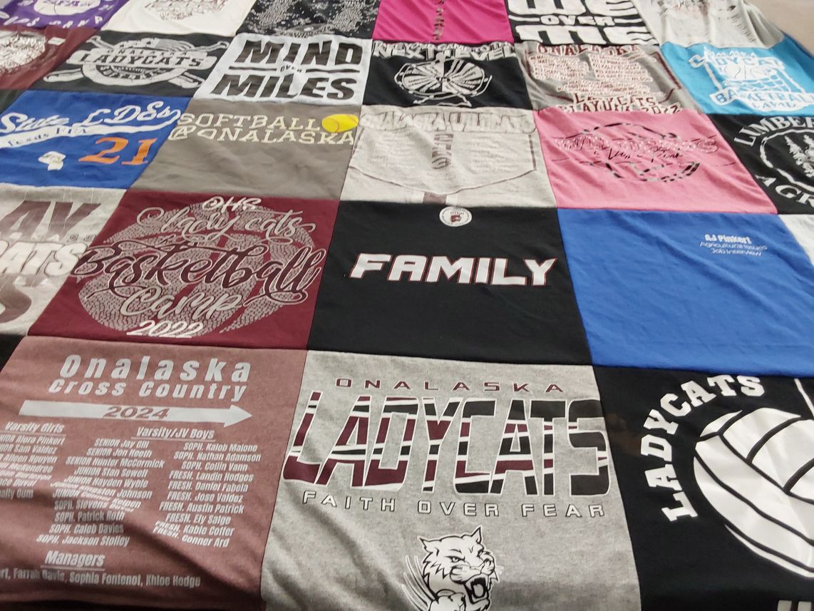T-shirt quilt featuring onalaska ladycats by Kathina from TX