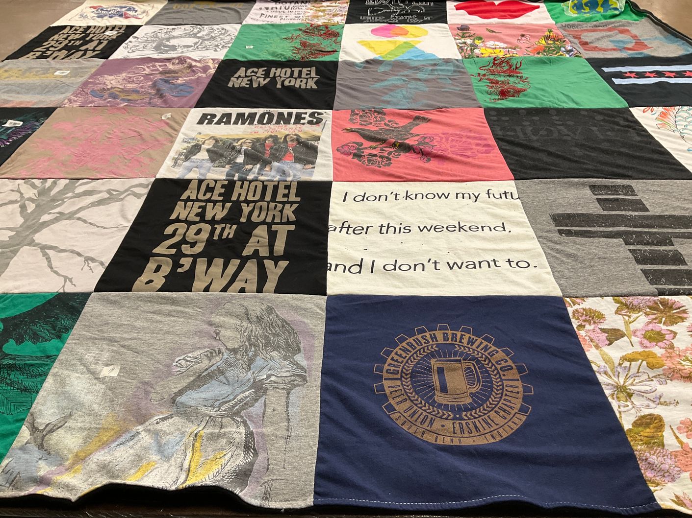 T-shirt quilt with music, culinary themes by Laura from IL