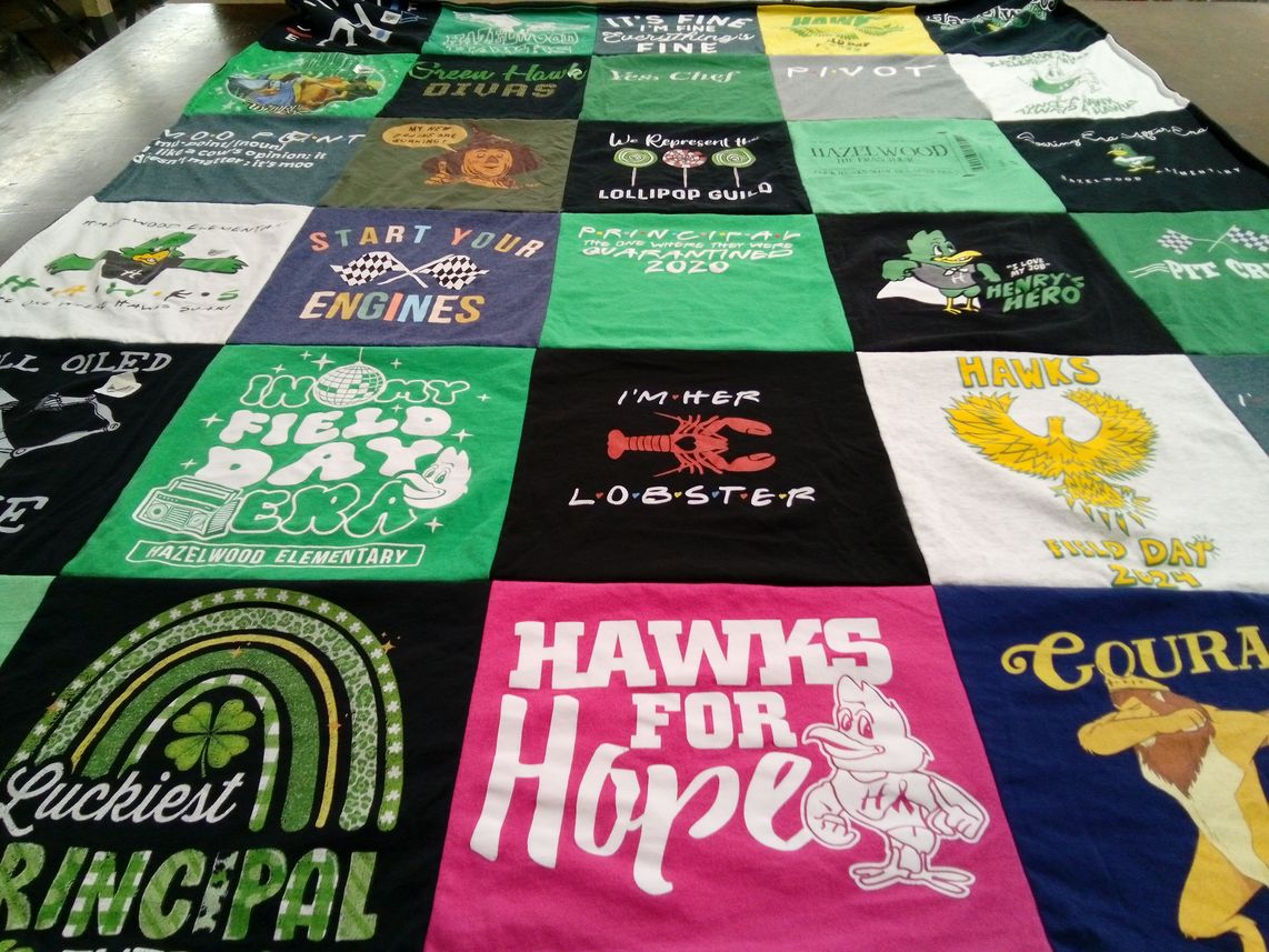 T-shirt quilt featuring hazelwood hawks by Courtney from KY