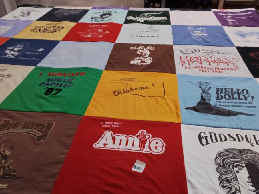 T-shirt quilt with theater, musicals themes by Reva from MA