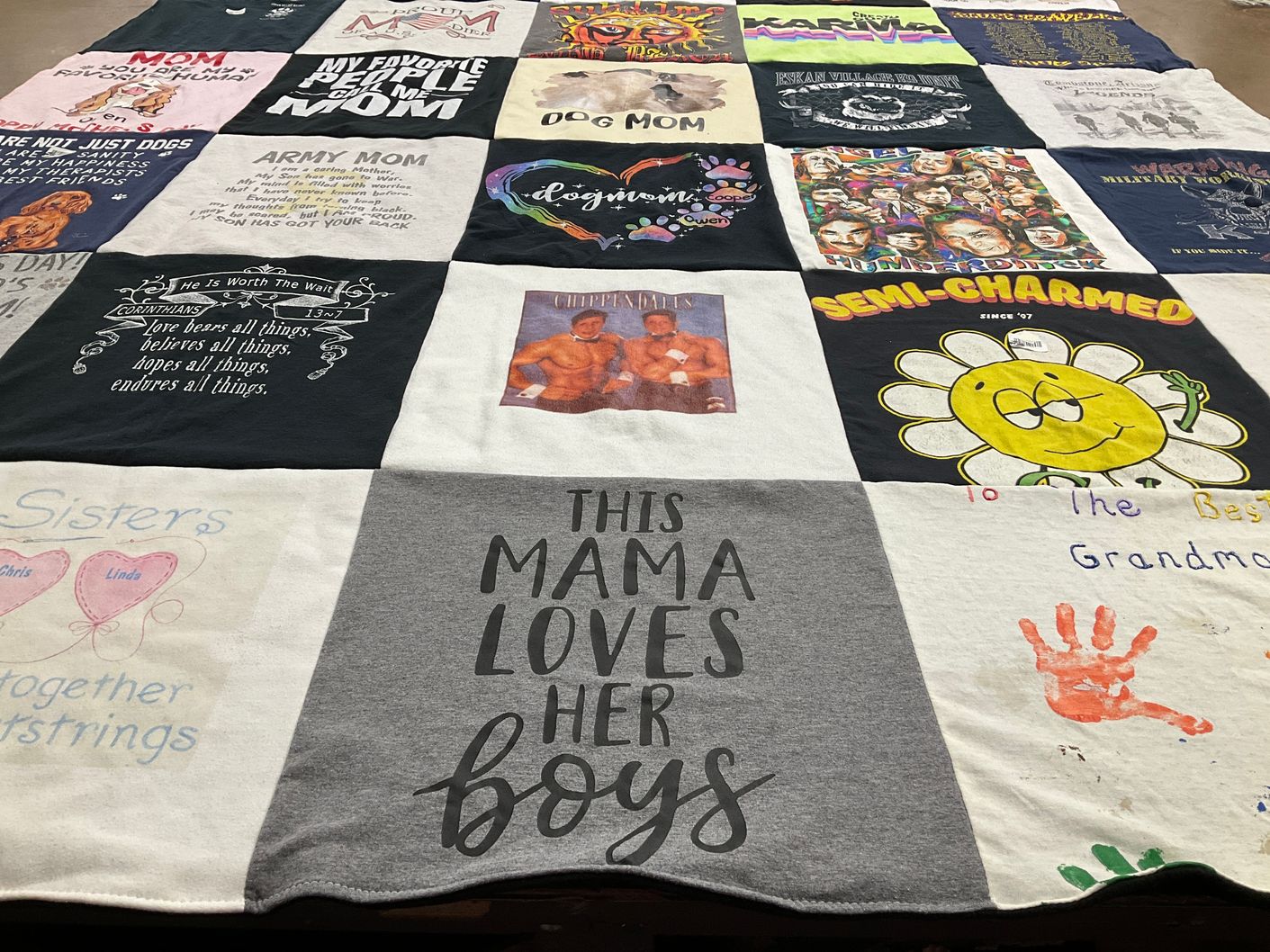 T-shirt quilt with pets, family themes by Christine from CA