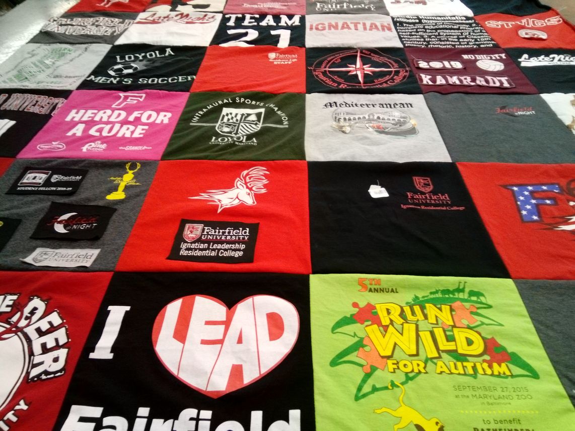 T-shirt quilt from fairfield university, loyola university by annie from CT