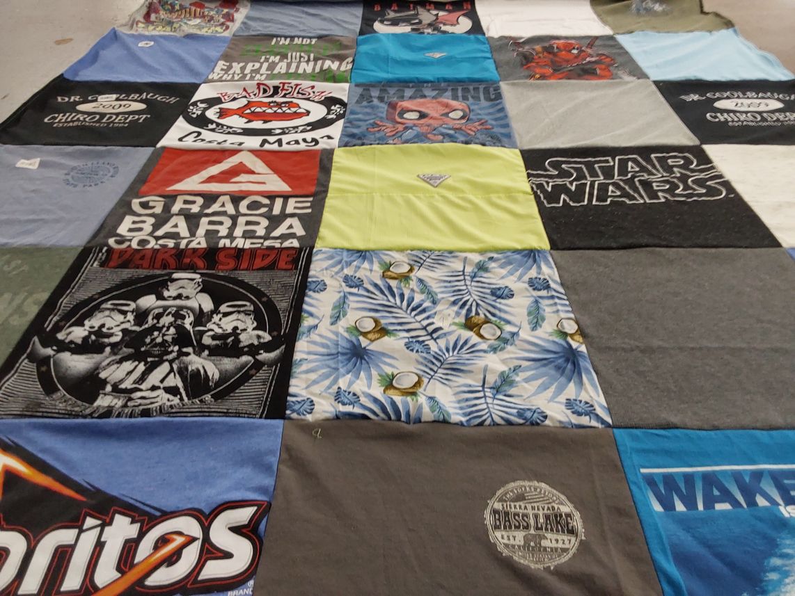 T-shirt quilt with marine life, star wars themes by Jennifer from AR