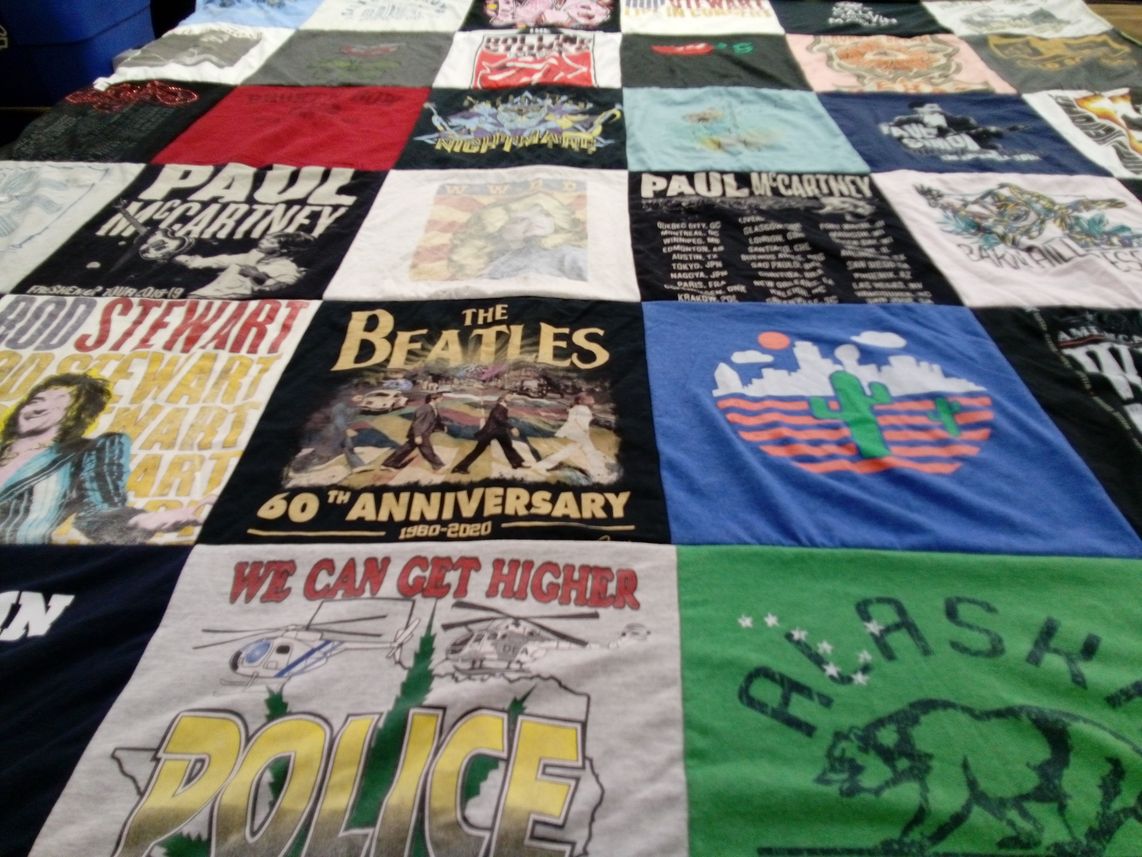 T-shirt quilt with music, films themes by Debra from TX