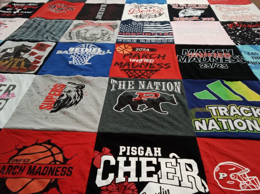 T-shirt quilt featuring pisgah basketball, pisgah cheer by Candra from NC
