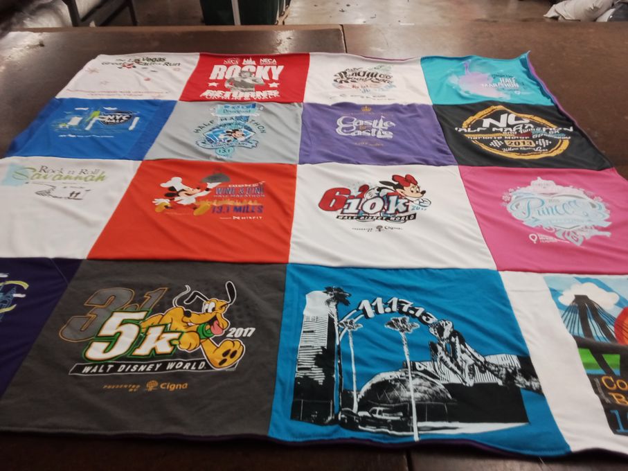 T-shirt quilt with running, marathons themes by Cheryl from GA