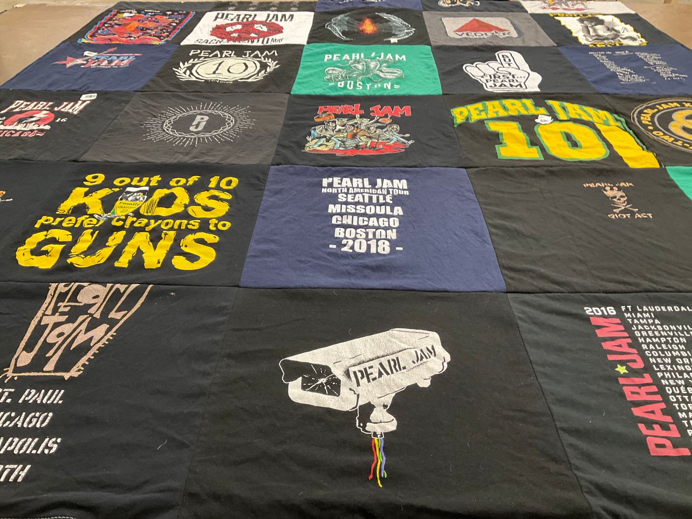T-shirt quilt with music, concerts themes by Corey from NC