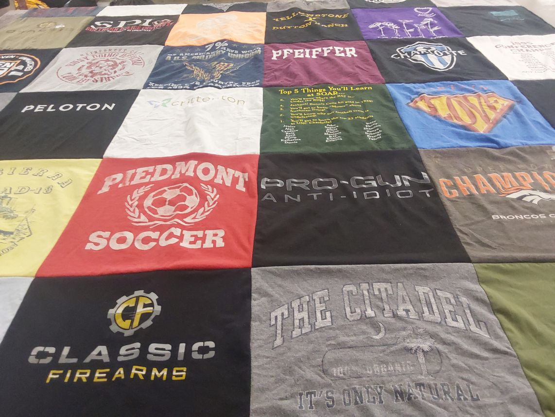 T-shirt quilt featuring piedmont soccer, denver broncos by Jeffrey from NC