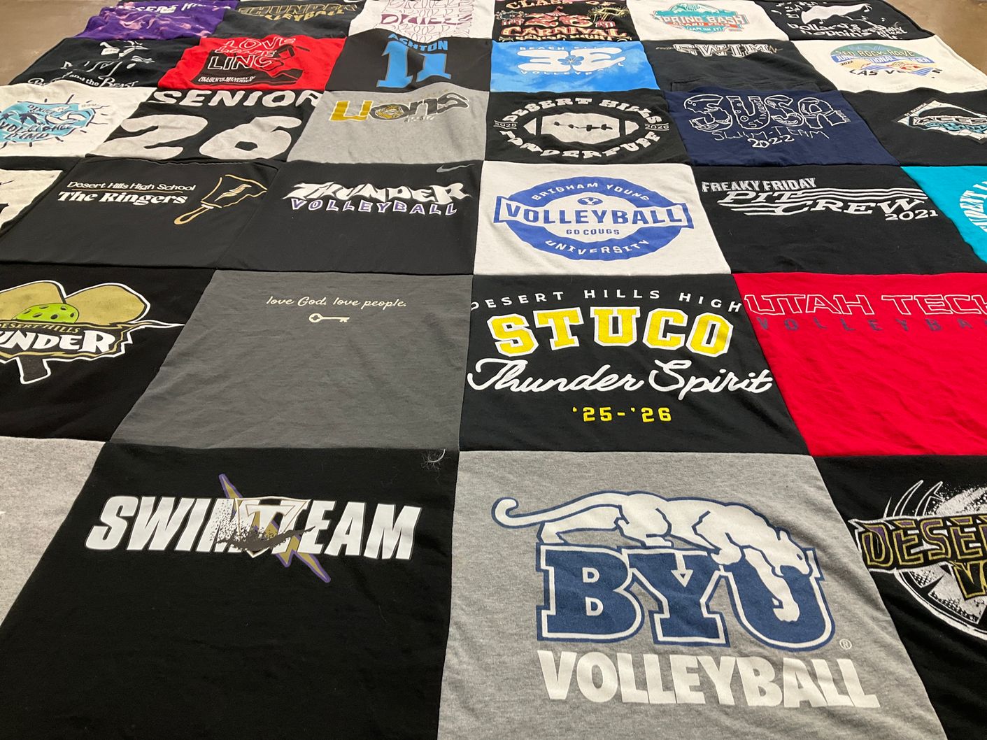 T-shirt quilt featuring desert hills volleyball, utah tech volleyball by Kim from UT