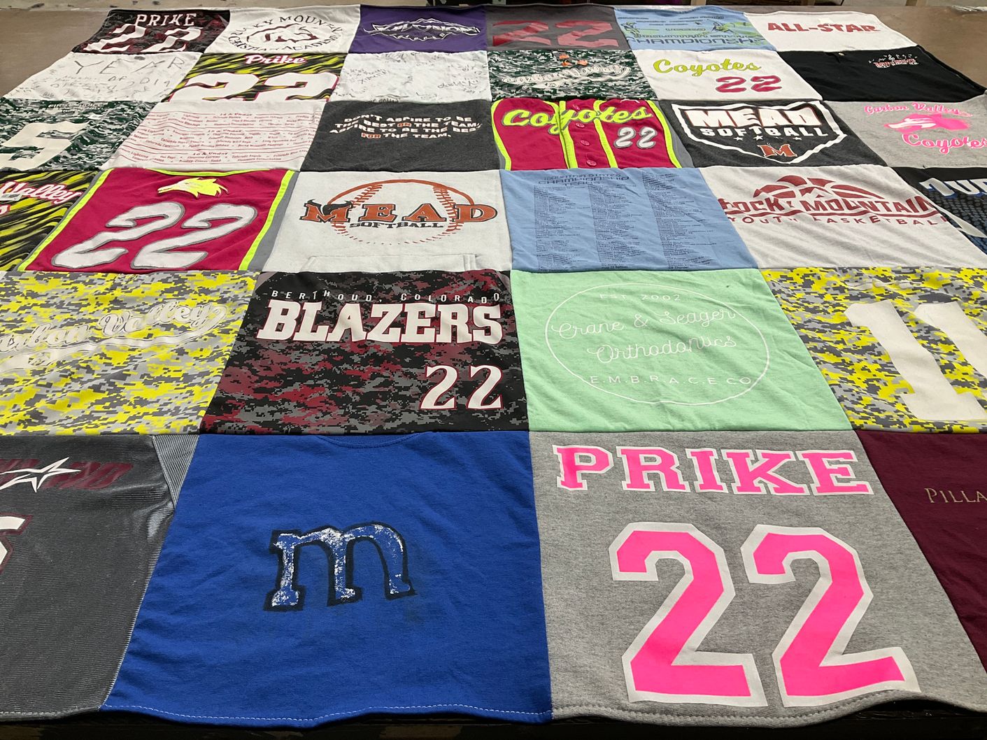 T-shirt quilt from berthoud high school, rocky mountain high school by Nicole from CO