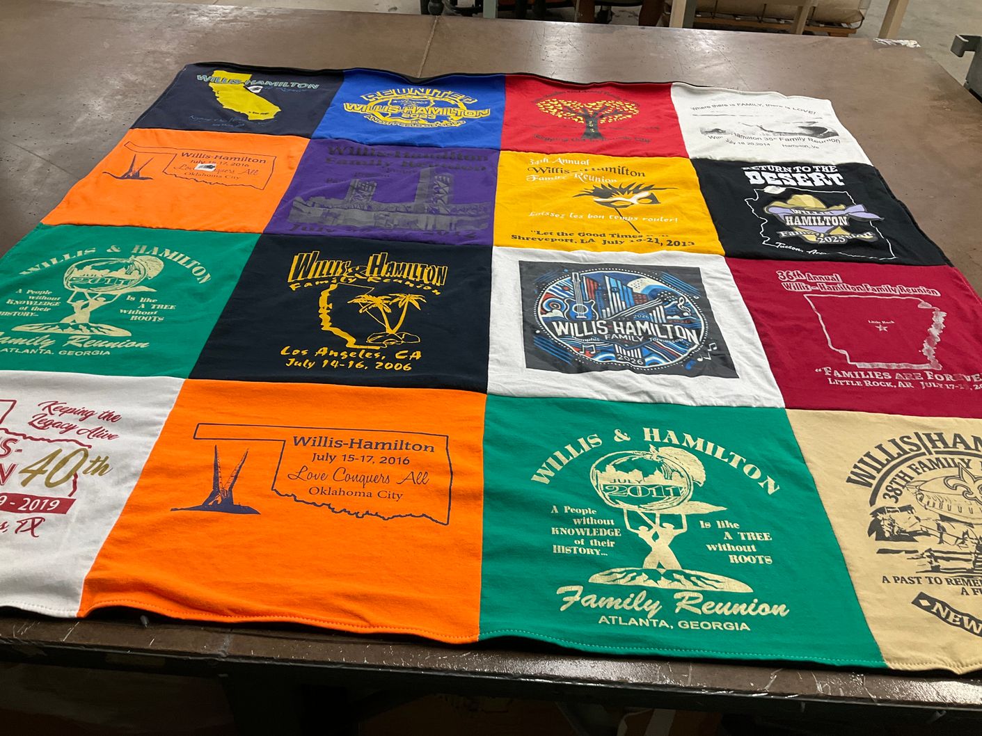 T-shirt quilt with family gatherings, family reunions themes by schwanna from LA