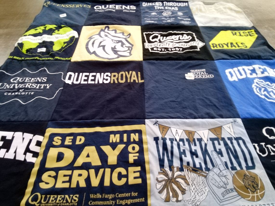 T-shirt quilt featuring queens university of charlotte royals by Elizabeth from PA