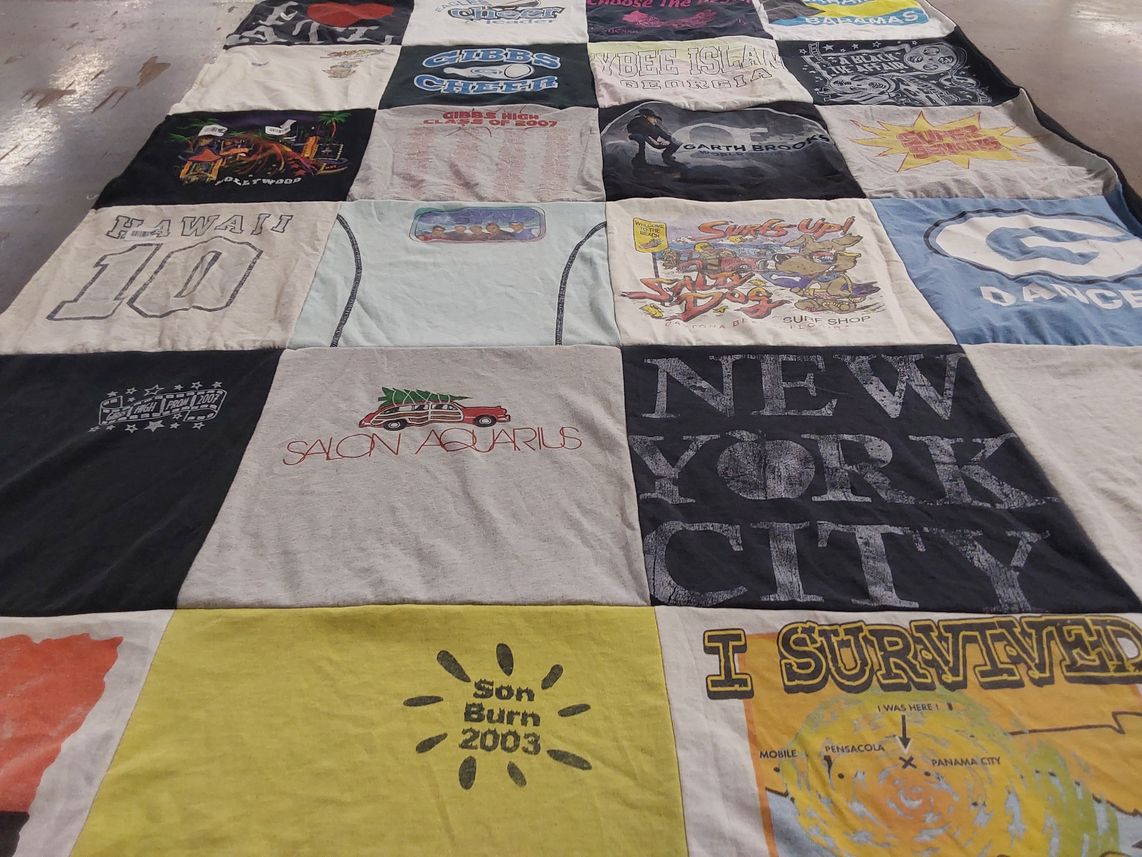 T-shirt quilt with surfing, dance themes by Amye from TN