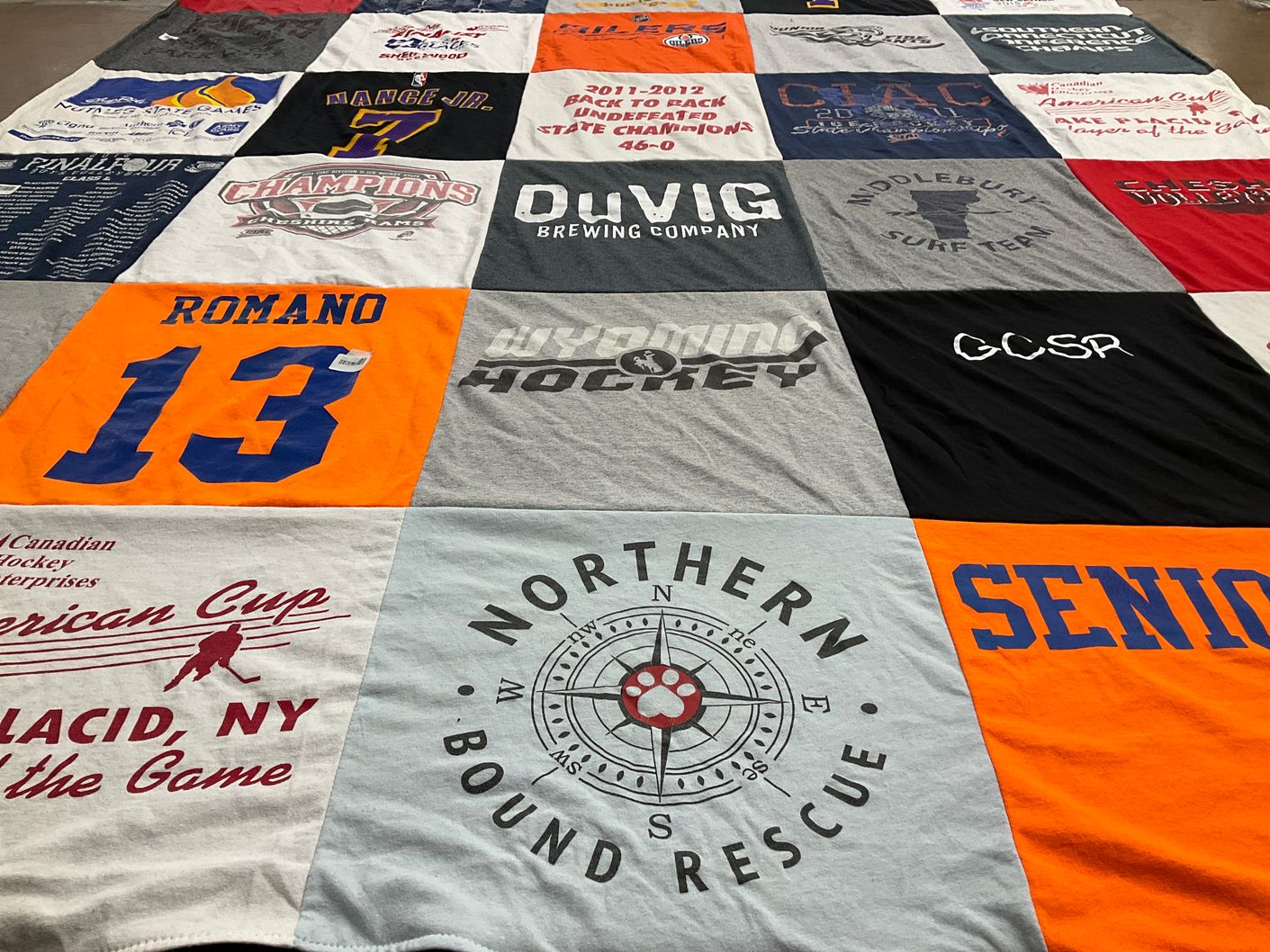 T-shirt quilt with hockey themes by Mitzi from CT