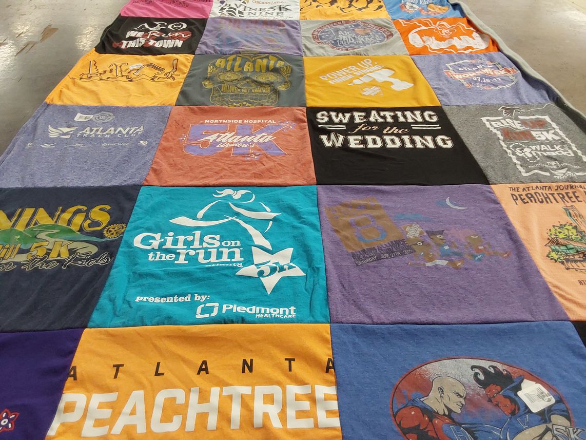 T-shirt quilt with running, fitness themes by Ashaki from GA