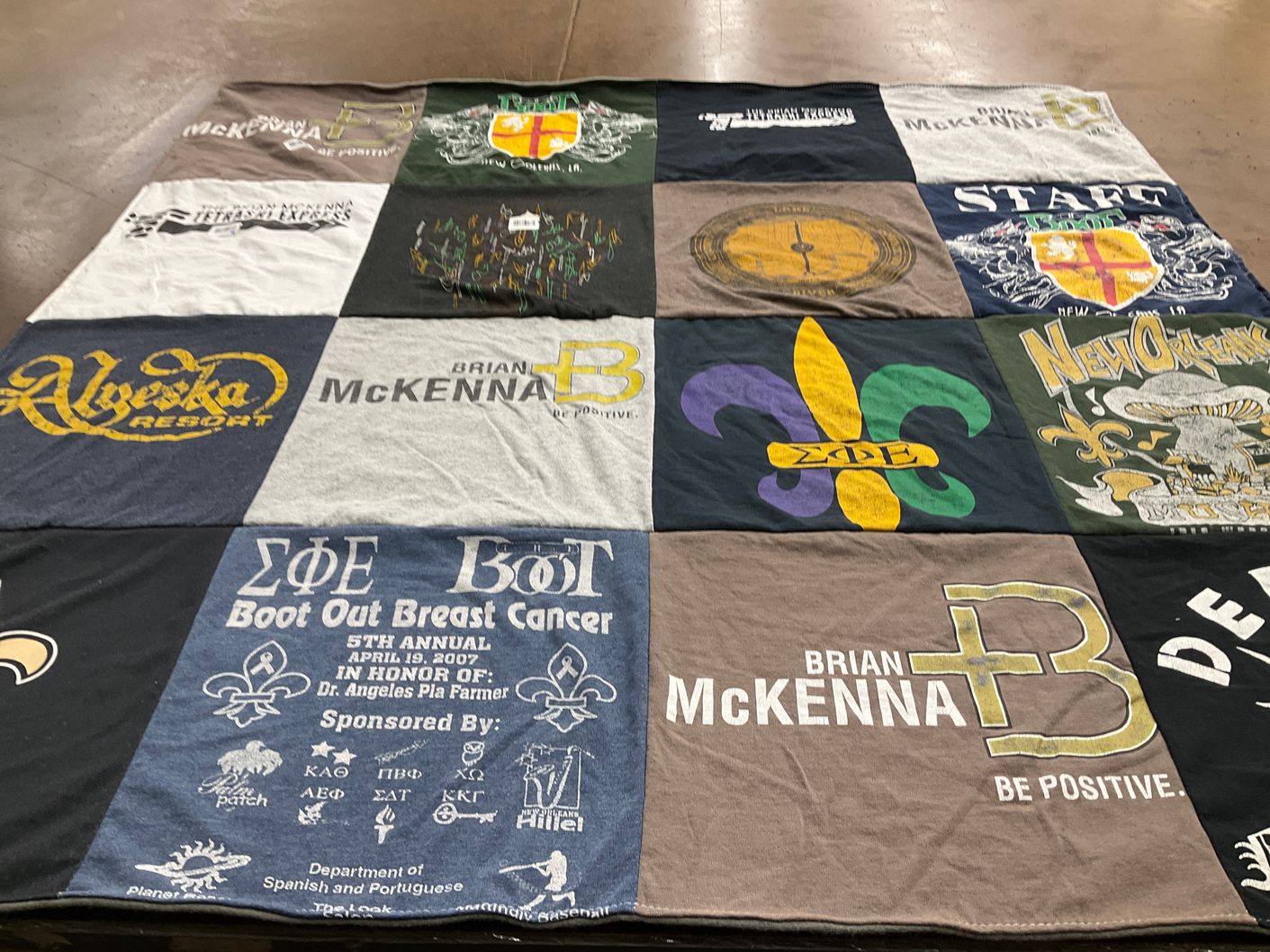 T-shirt quilt with breast cancer awareness, event organizing themes by Matthew from UT