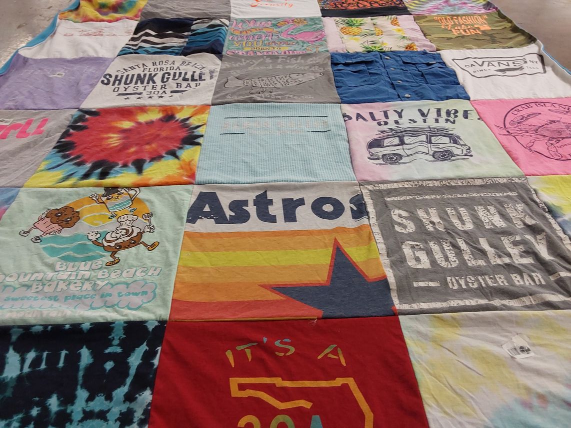 T-shirt quilt with beach, food themes by MICHELLE from LA
