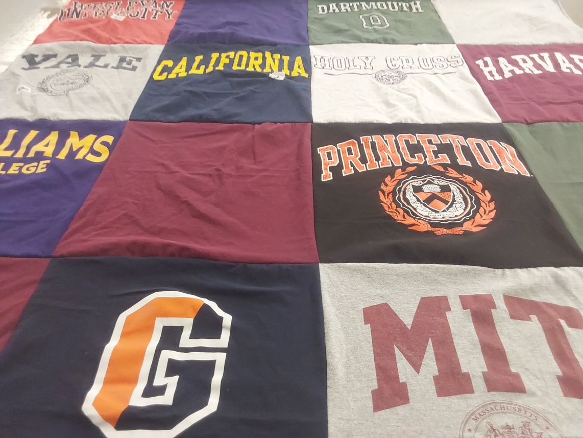 T-shirt quilt from yale university, university of california by Jennifer from CT