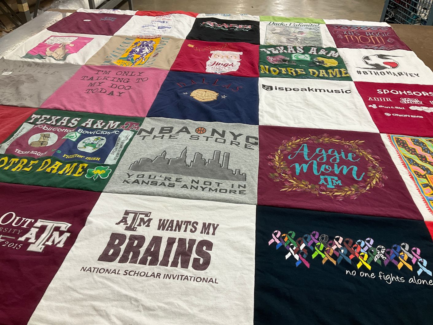 T-shirt quilt from texas a&m university, notre dame university by Kristen from TX